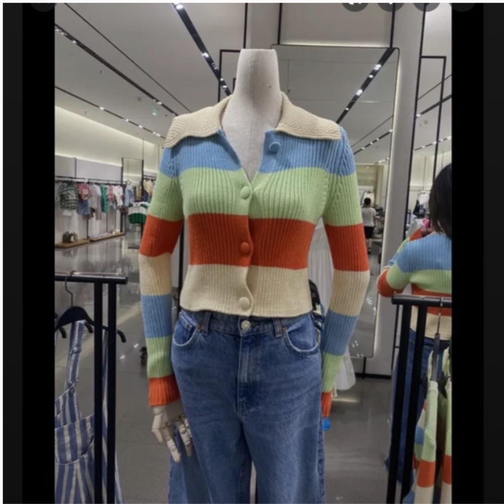 ZARA ribbed knit striped cardigan blogger insta favorite NWT - Picture 12 of 14